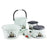 6-piece plastic bathroom set including bucket, dustbin, mug, stool, soap case, and tub, various perspectives.
