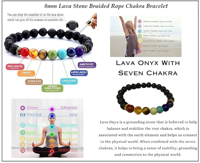 7 Chakra and Lava Stone Crystal Bracelet Seven Chakra Bracelet Original Lava Seven Chakra Natural Stone